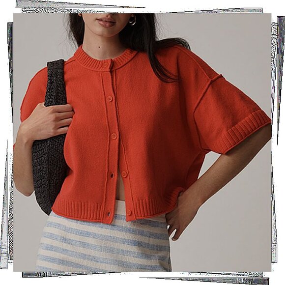 NWT: Red “The Goldie” Cotton Blend Crew Neck Cardigan Sweater (M) by Pilcro - Picture 3 of 5